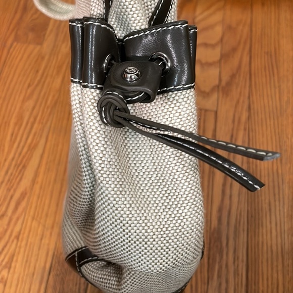 Francesco Biasia Beige Canvas Brown Leather Trim Shoulder Bag Tote Bag - Picture 5 of 14